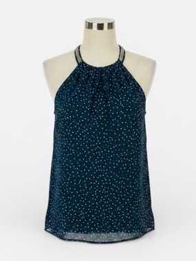 Calvin Klein Deep Royal Navy Blue Polka Dot Cutaway Halter Top